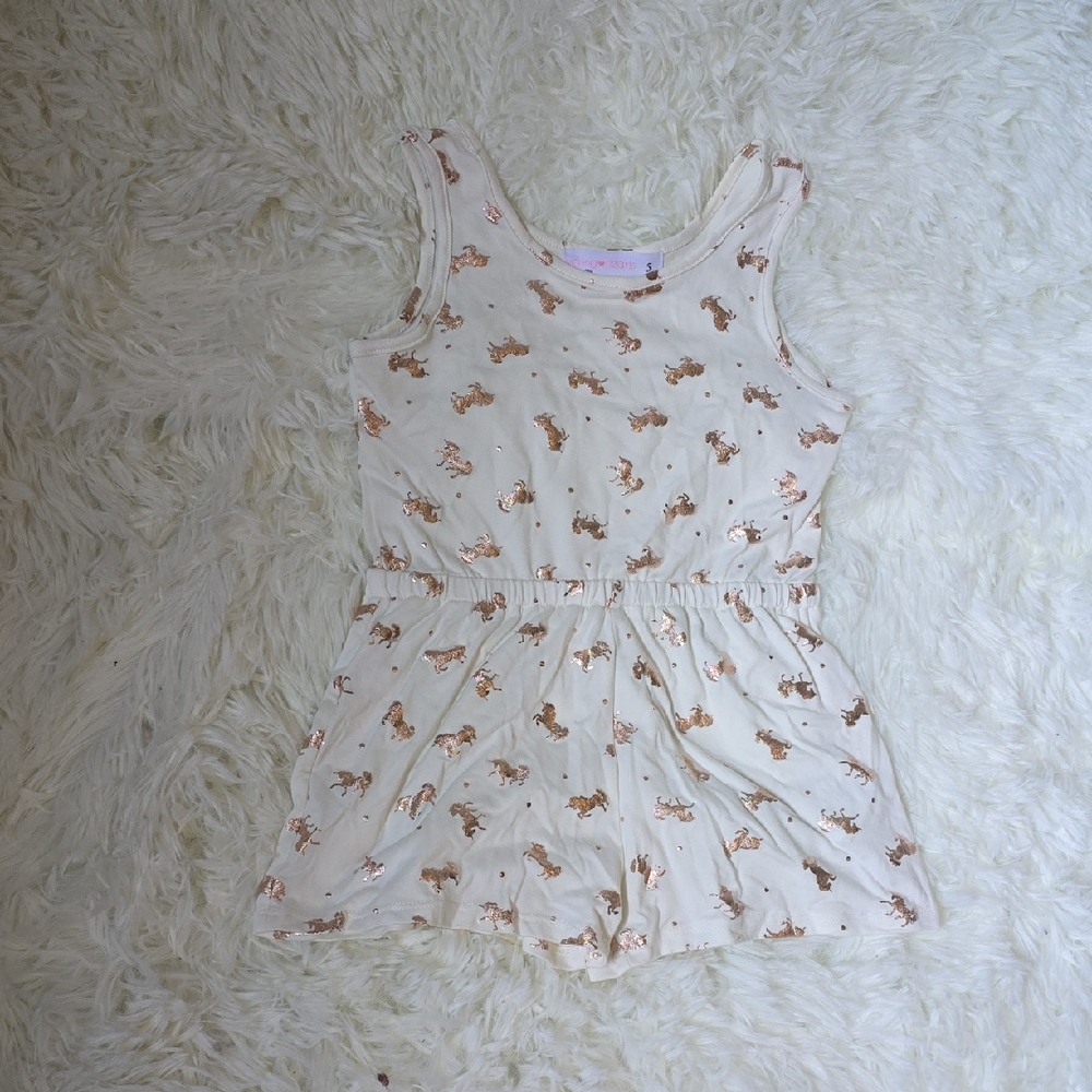 Kids Cream and Brown Printed Romper
